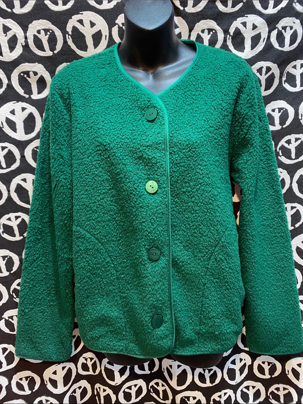 DRAPER JAMES:  Green Bouclé Button-Front Jacket SZ S